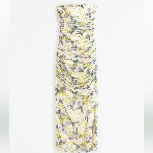 Mesh Strapless Ruched Maxi Dress